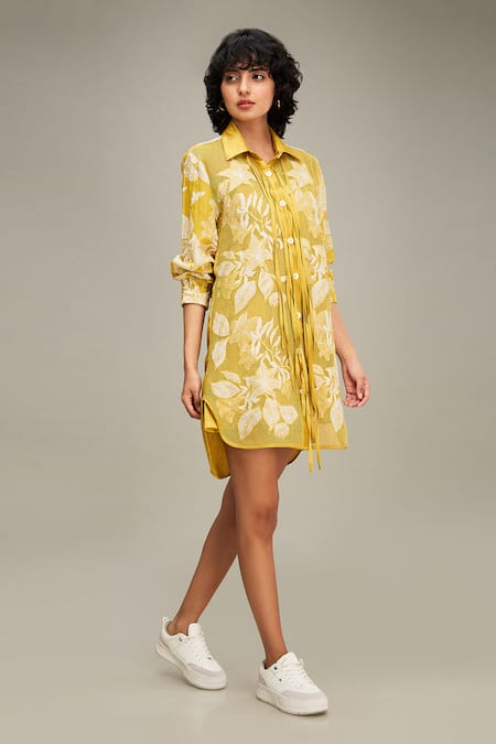 Buy Soup By Sougat Paul Yellow Handloom Cotton, Satin Embroidery Collared Ahyana Applique Shirt Dress Online at Aza Fashions Buy_Soup By Sougat Paul_Yellow Handloom Cotton, Satin Embroidery Collared Ahyana Applique Shirt Dress _Online_at_Aza_Fashions