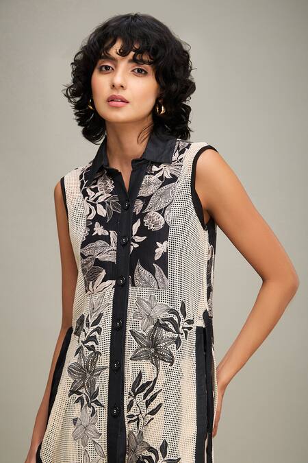 Buy Soup By Sougat Paul Off White Handloom Cotton, Linen Embroidery, Ahyana Floral Kurta And Pant Set Buy_Soup By Sougat Paul_Off White Handloom Cotton, Linen Embroidery, Ahyana Floral Kurta And Pant Set