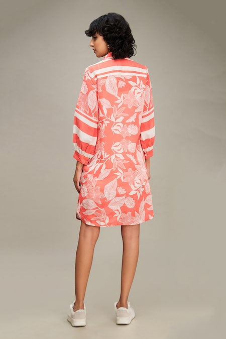 Shop Soup By Sougat Paul Pink Linen, Cotton Embroidery Collared Ahyana Floral Applique Shirt Dress at Aza Fashions Shop_Soup By Sougat Paul_Pink Linen, Cotton Embroidery Collared Ahyana Floral Applique Shirt Dress _at_Aza_Fashions