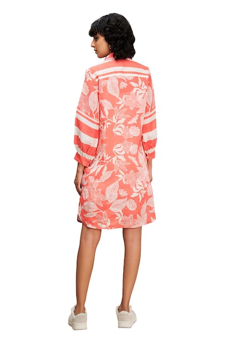 Soup By Sougat Paul Pink Linen, Cotton Embroidery Collared Ahyana Floral Applique Shirt Dress at Aza Fashions Soup By Sougat Paul_Pink Linen, Cotton Embroidery Collared Ahyana Floral Applique Shirt Dress _at_Aza_Fashions