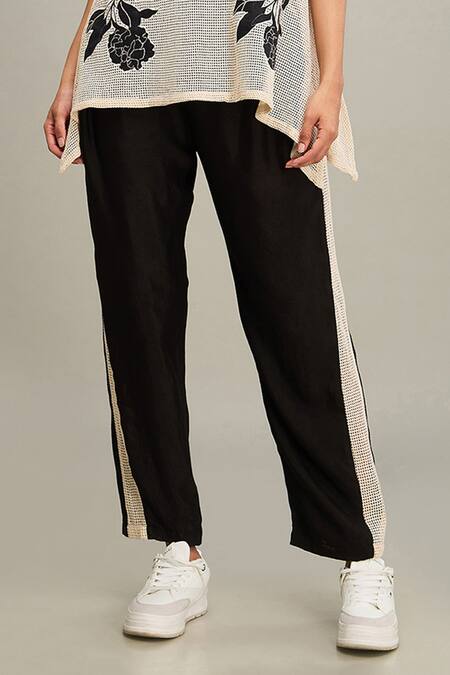 Soup By Sougat Paul Off White Handloom Cotton, Chanderi Applique Zinna Embroidered Top And Pant Set Online at Aza Fashions Soup By Sougat Paul_Off White Handloom Cotton, Chanderi Applique Zinna Embroidered Top And Pant Set _Online_at_Aza_Fashions