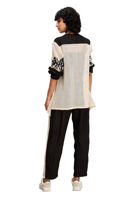 Buy Soup By Sougat Paul Off White Handloom Cotton, Chanderi Applique Zinna Embroidered Top And Pant Set Buy_Soup By Sougat Paul_Off White Handloom Cotton, Chanderi Applique Zinna Embroidered Top And Pant Set
