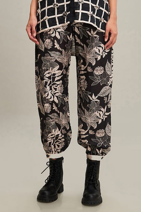 Soup By Sougat Paul Black Linen Embroidery Collared Ahyana Checkered Shirt And Pant Set Online at Aza Fashions Soup By Sougat Paul_Black Linen Embroidery Collared Ahyana Checkered Shirt And Pant Set _Online_at_Aza_Fashions