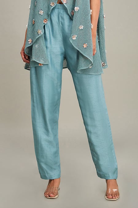 Soup By Sougat Paul Green Chanderi, Handloom Cotton Beads, Conversational Embellished Cape Pant Set Online at Aza Fashions Soup By Sougat Paul_Green Chanderi, Handloom Cotton Beads, Conversational Embellished Cape Pant Set _Online_at_Aza_Fashions