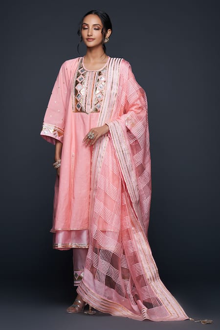 Gulabo By Abu Sandeep Peach Jamdani Embellished Gota Sheer Dupatta at Aza Fashions Gulabo By Abu Sandeep_Peach Jamdani Embellished Gota Sheer Dupatta _at_Aza_Fashions