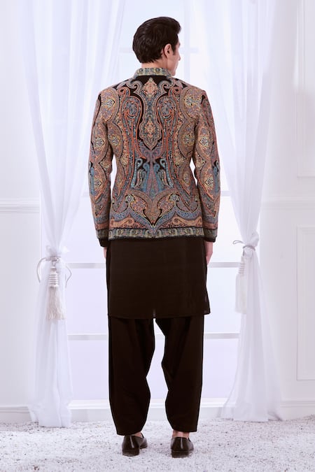 Taroob Vintage Kashmiri Sozni Embroidered Bandhgala Set 