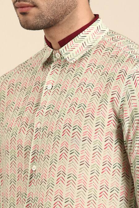 Buy Mayank Modi - Men Blue Muslin Linear Arrow Print Layered Collar Shirt Online at Aza Fashions Buy_Mayank Modi - Men_Blue Muslin Linear Arrow Print Layered Collar Shirt _Online_at_Aza_Fashions