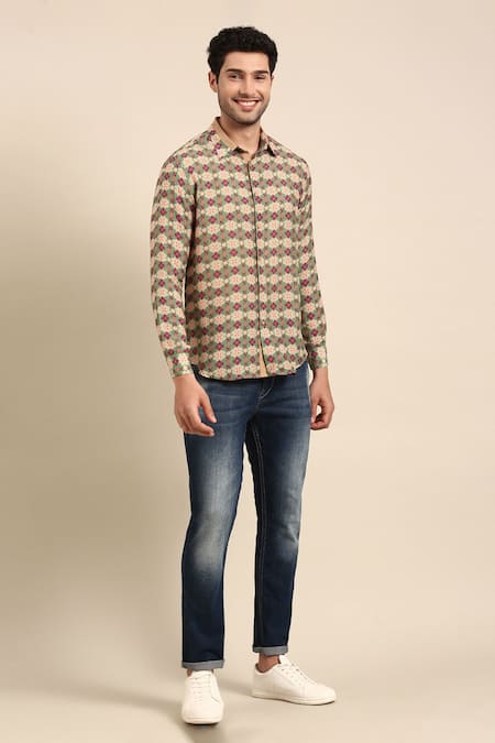 Mayank Modi - Men Geometric Floral Print Shirt 