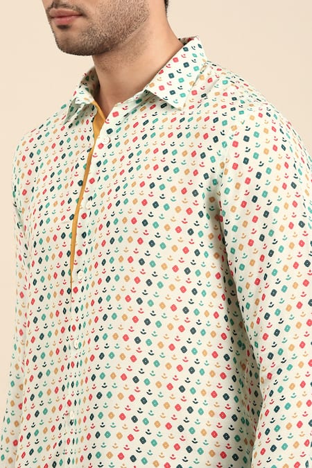 Buy Mayank Modi - Men Blue Muslin Diya Print Front Placket Shirt Online at Aza Fashions Buy_Mayank Modi - Men_Blue Muslin Diya Print Front Placket Shirt _Online_at_Aza_Fashions