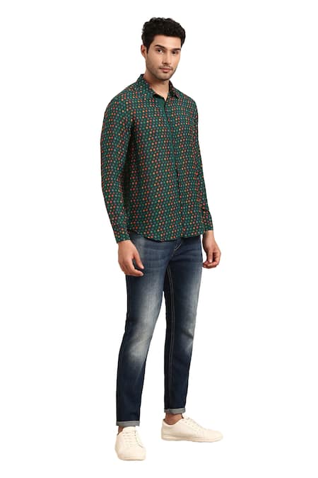Buy_Mayank Modi - Men_Green Muslin Diya Print Collared Shirt 