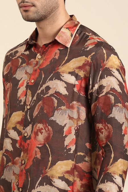 Buy Mayank Modi - Men Red Muslin Floral Abstract Print Cuff Sleeve Shirt Online at Aza Fashions Buy_Mayank Modi - Men_Red Muslin Floral Abstract Print Cuff Sleeve Shirt_Online_at_Aza_Fashions