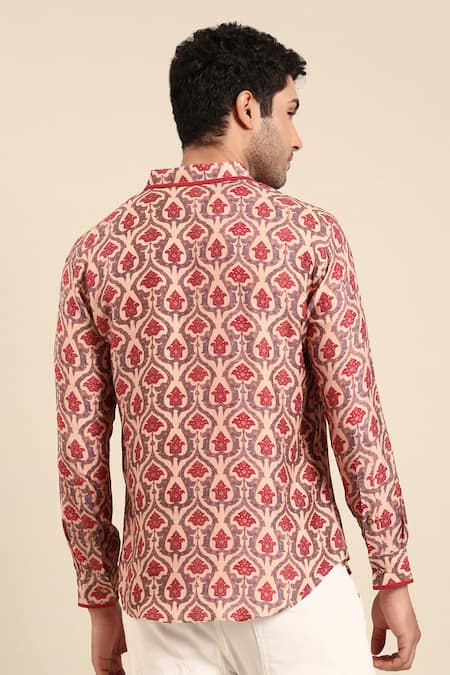 Mayank Modi - Men Mughal Floral Print Front Placket Shirt 