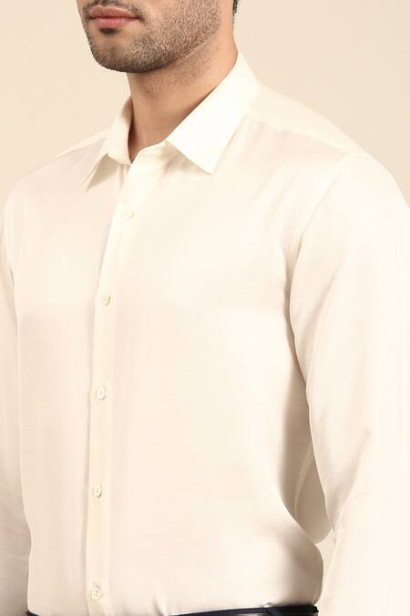 Buy Mayank Modi - Men Ivory Silk Solid Front Button Placket Shirt Online at Aza Fashions Buy_Mayank Modi - Men_Ivory Silk Solid Front Button Placket Shirt _Online_at_Aza_Fashions