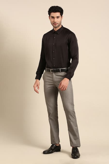 Mayank Modi - Men Solid Cuff Sleeve Shirt 