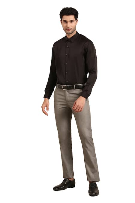 Buy Mayank Modi - Men Black Silk Solid Cuff Sleeve Shirt Buy_Mayank Modi - Men_Black Silk Solid Cuff Sleeve Shirt