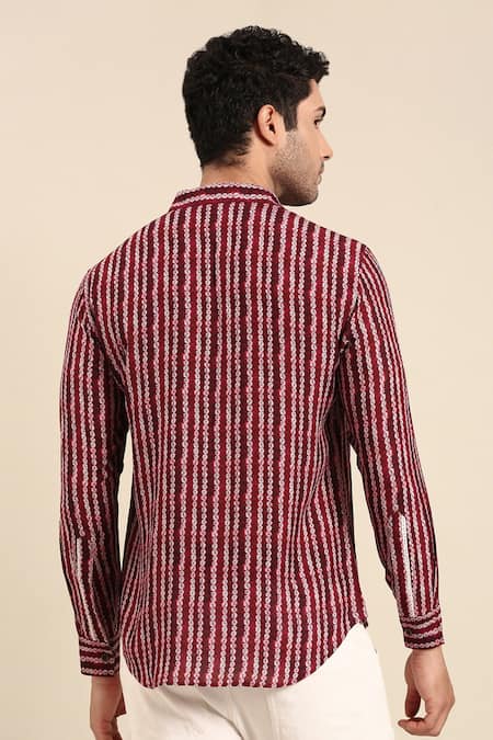 Mayank Modi - Men Stripe Print Front Placket Shirt 