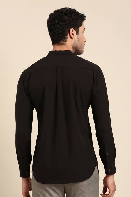 Mayank Modi - Men Pocket Embroidered Cuff Sleeve Shirt 