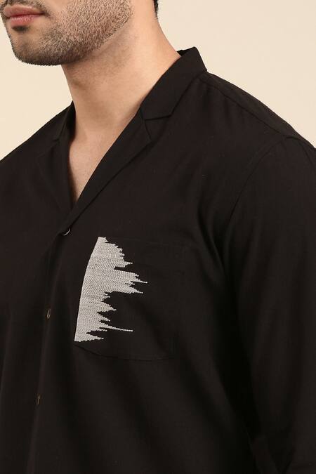 Buy Mayank Modi - Men Black Cotton Embroidery Pocket Cuff Sleeve Shirt Online at Aza Fashions Buy_Mayank Modi - Men_Black Cotton Embroidery Pocket Cuff Sleeve Shirt _Online_at_Aza_Fashions