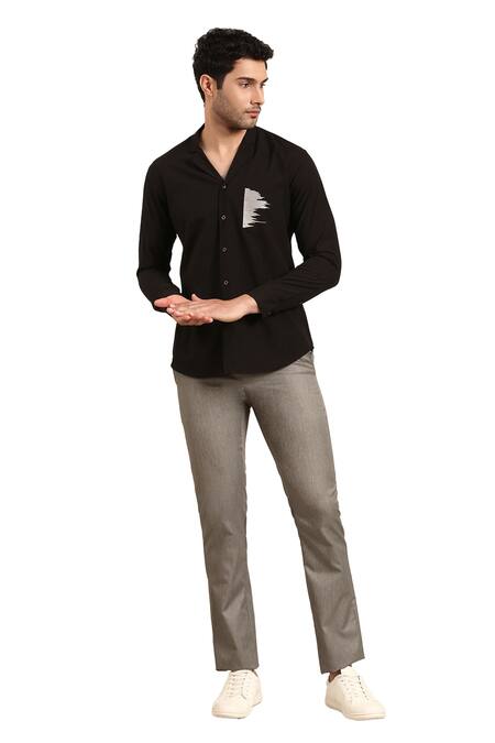 Buy Mayank Modi - Men Black Cotton Embroidery Pocket Cuff Sleeve Shirt Buy_Mayank Modi - Men_Black Cotton Embroidery Pocket Cuff Sleeve Shirt