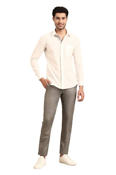 Buy Mayank Modi - Men White Cotton Embroidery Front Placket Shirt Buy_Mayank Modi - Men_White Cotton Embroidery Front Placket Shirt