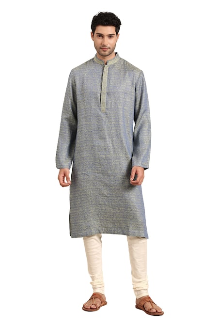 Mayank Modi - Men Blue Linen, Jacquard, Cotton Abstract Pattern Kurta Pant Set Online at Aza Fashions Mayank Modi - Men_Blue Linen, Jacquard, Cotton Abstract Pattern Kurta Pant Set _Online_at_Aza_Fashions