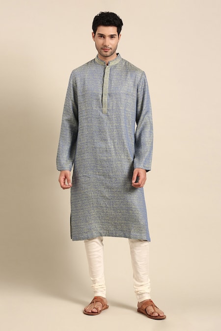 Buy Mayank Modi - Men Blue Linen, Jacquard, Cotton Abstract Pattern Kurta Pant Set Online at Aza Fashions Buy_Mayank Modi - Men_Blue Linen, Jacquard, Cotton Abstract Pattern Kurta Pant Set _Online_at_Aza_Fashions