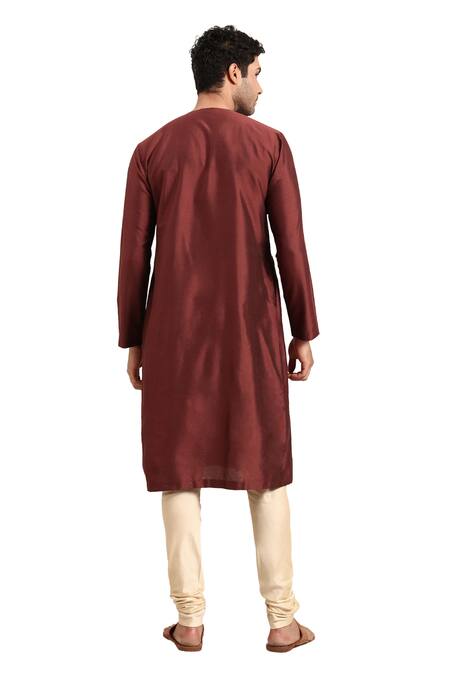 Shop Mayank Modi - Men Brown Silk, Cotton, Chanderi Embroidery Pomegranate Print Kurta With Pant Shop_Mayank Modi - Men_Brown Silk, Cotton, Chanderi Embroidery Pomegranate Print Kurta With Pant
