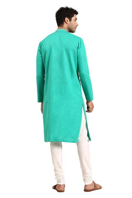 Buy Mayank Modi - Men Green Linen, Cotton Embroidery Thread Placket Kurta With Pant Buy_Mayank Modi - Men_Green Linen, Cotton Embroidery Thread Placket Kurta With Pant