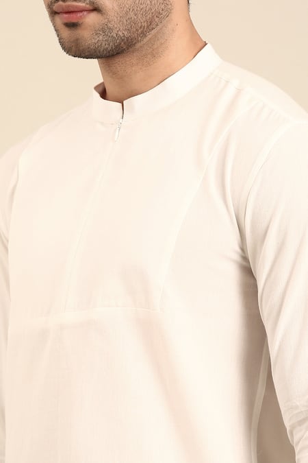 Buy Mayank Modi - Men White Cotton Solid Cuff Sleeve Short Kurta Online at Aza Fashions Buy_Mayank Modi - Men_White Cotton Solid Cuff Sleeve Short Kurta _Online_at_Aza_Fashions
