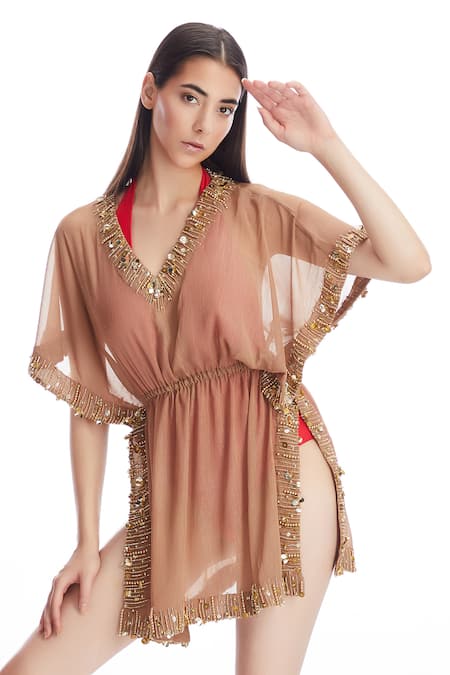 Kai Resortwear Placement Embellished Kaftan Cover Up 