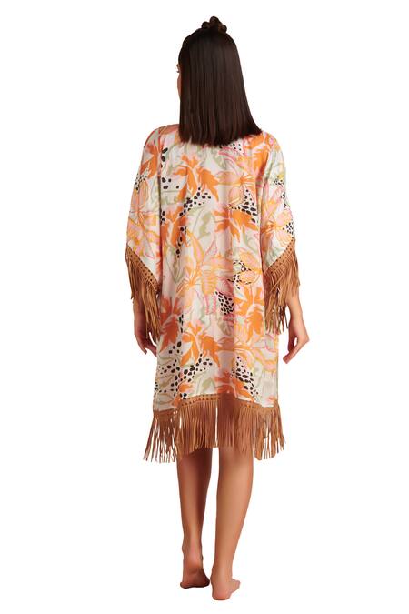Shop Kai Resortwear Orange Autumn Print Cape Online at Aza Fashions Shop_Kai Resortwear_Orange Autumn Print Cape _Online_at_Aza_Fashions