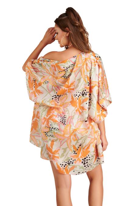 Buy_Kai Resortwear_Orange Autumn Print Front Open Cape _Online_at_Aza_Fashions