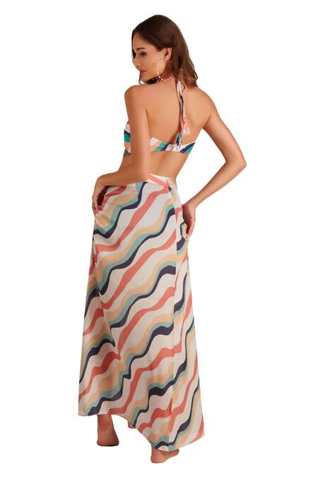 Shop_Kai Resortwear_White Luxe Crepe Printed Stripe Nautica Wave Sarong_Online_at_Aza_Fashions
