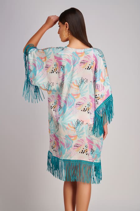 Kai Resortwear Lush Fringe Tassel Embellished Cape 