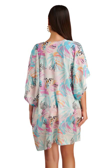 Buy Kai Resortwear Blue Lace Open Neck Lush Tropical Print Cape Online at Aza Fashions Buy_Kai Resortwear_Blue Lace Open Neck Lush Tropical Print Cape _Online_at_Aza_Fashions