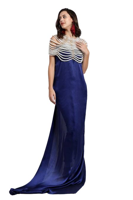 Modarta_White Pearl Embellished Cape _Online_at_Aza_Fashions