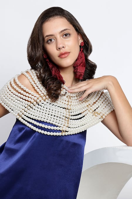 Buy_Modarta_White Pearl Embellished Cape _Online_at_Aza_Fashions