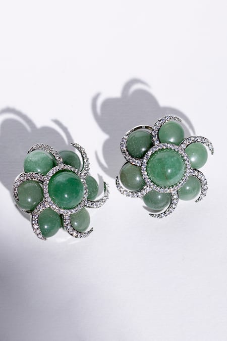 Modarta Spiral Stone Embellished Flower Earrings 