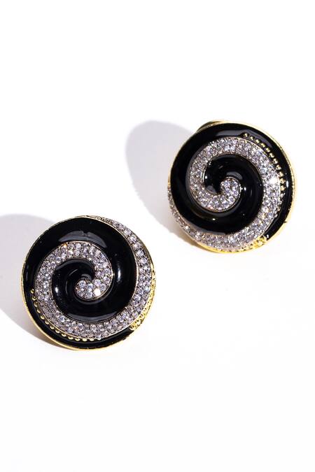 Modarta Black Stones Bold Spiral Circle Shaped Earrings Online at Aza Fashions Modarta_Black Stones Bold Spiral Circle Shaped Earrings _Online_at_Aza_Fashions