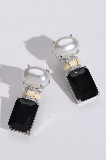 Shop_Modarta_Black Pearls, Smocking Embellished Earrings _at_Aza_Fashions