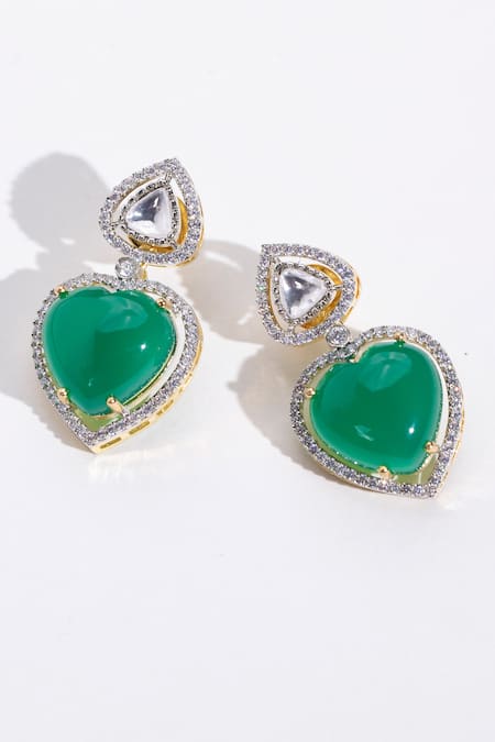 Shop Modarta Green Stones, Smocking Trendy Heart Shaped Earrings at Aza Fashions Shop_Modarta_Green Stones, Smocking Trendy Heart Shaped Earrings _at_Aza_Fashions