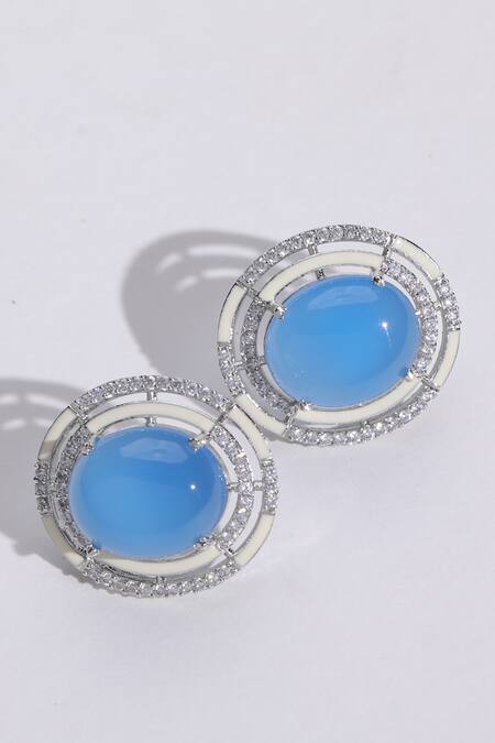 Shop_Modarta_Blue Stones Embellished Cutwork Earrings _at_Aza_Fashions