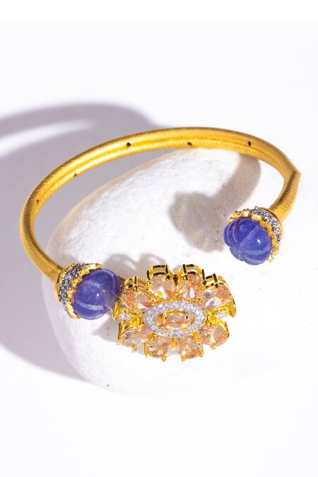 Shop Modarta Gold Plated Stones, Smocking Swarovski And Embellished Bracelet at Aza Fashions Shop_Modarta_Gold Plated Stones, Smocking Swarovski And Embellished Bracelet_at_Aza_Fashions