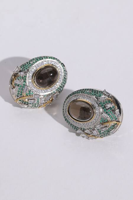 Modarta_Silver Plated Stones Embellished Earrings _Online_at_Aza_Fashions