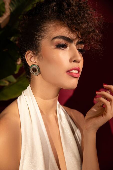 Shop Modarta Silver Plated Stones Embellished Earrings Online at Aza Fashions Shop_Modarta_Silver Plated Stones Embellished Earrings _Online_at_Aza_Fashions