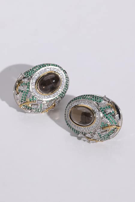 Shop_Modarta_Silver Plated Stones Embellished Earrings _at_Aza_Fashions