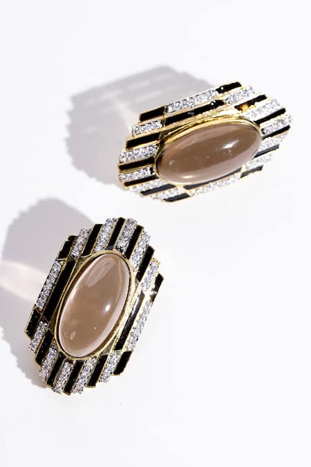 Shop_Modarta_Black Stones Uber And Unique Embellished Earrings _at_Aza_Fashions