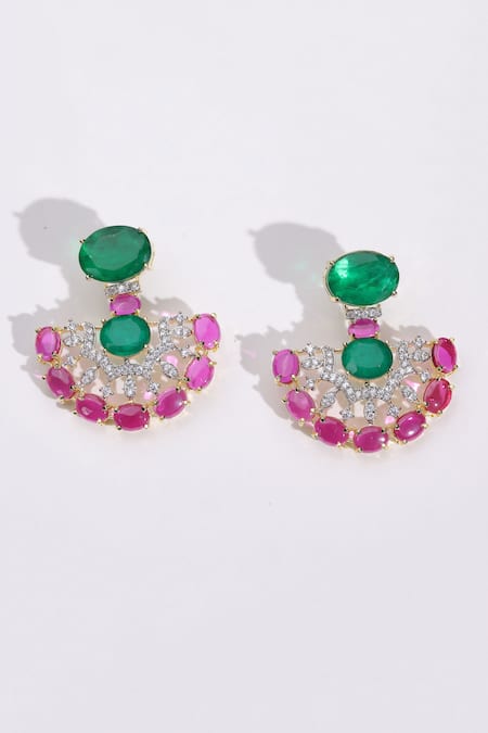 Modarta_Pink Stones, Smocking And Swarovski Embellished Earrings _Online_at_Aza_Fashions