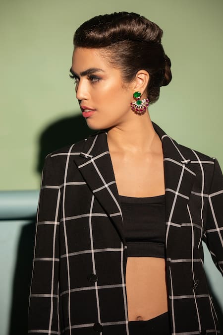 Shop_Modarta_Pink Stones, Smocking And Swarovski Embellished Earrings _Online_at_Aza_Fashions