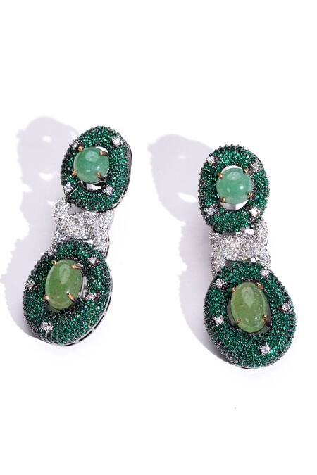 Modarta_Green Smocking, Stones Entangled Chain Dangler Earrings _Online_at_Aza_Fashions